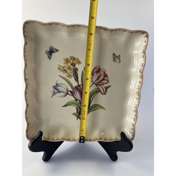 Flowers and Butterflies Square Tray Dish Tablescape 8.25" Farmhouse Cottagecore - Picture 7 of 8